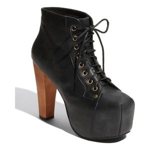 Jeffrey Campbell black leather platform booties 10